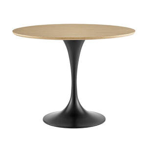EuroStyle Astrid Mid-Century Tulip Dining Table with Lacquered Top for Small Spaces Oak/Matte Black 90264OAK-KIT