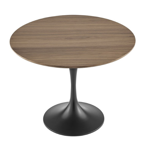 EuroStyle Astrid Mid-Century Tulip Dining Table with Lacquered Top for Small Spaces Walnut/Matte Black 90264WAL-KIT