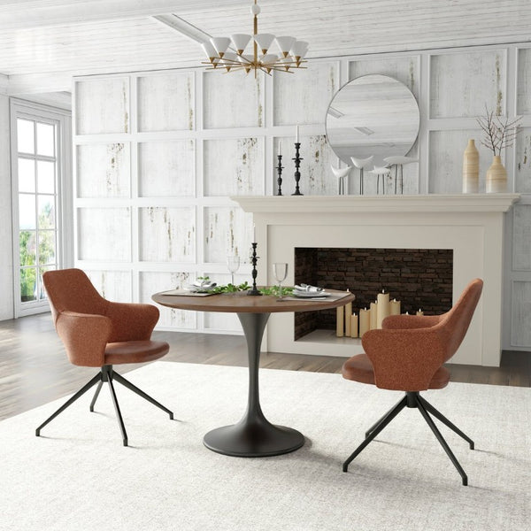 EuroStyle Astrid Mid-Century Tulip Dining Table with Lacquered Top for Small Spaces Walnut/Matte Black 90264WAL-KIT
