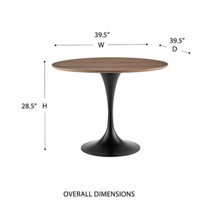 EuroStyle Astrid Mid-Century Tulip Dining Table with Lacquered Top for Small Spaces Walnut/Matte Black 90264WAL-KIT
