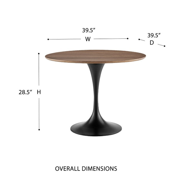 EuroStyle Astrid Mid-Century Tulip Dining Table with Lacquered Top for Small Spaces Walnut/Matte Black 90264WAL-KIT