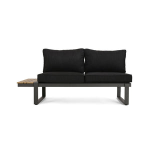 English Elm Sterling Outdoor Aluminum Sectional Sofa Set with Acacia Wood and Weather Proof Cushions STERLING -V SAHPE FGRY