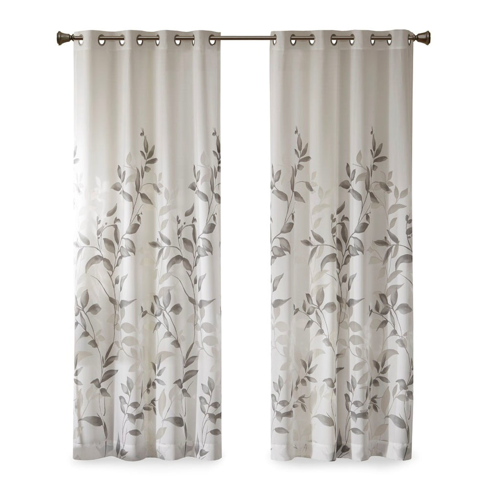 English Elm Burnout Botanical Curtain Panel Set – 2 Elegant Grey Panels With Silver Grommets For Light Filtering B035129675