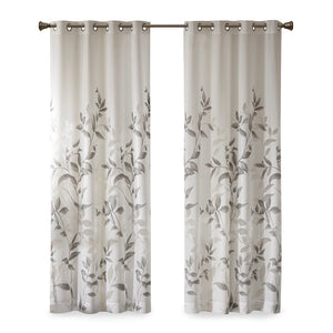 English Elm Burnout Botanical Curtain Panel Set – 2 Elegant Grey Panels With Silver Grommets For Light Filtering B035129675