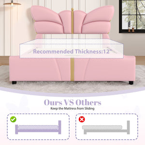 English Elm Christopher Knight Home® - Full Upholstered PU Leather Bed Frame with Butterfly Headboard, Gold Accents, Solid Wood Platform Light Pink 78.25 L x 10 W x 3.25 H N761S0000018H