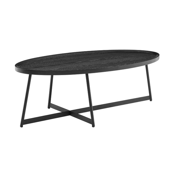 EuroStyle Niklaus Oval Coffee Table Ash Veneer Top with Steel Base for Modern Living Rooms Black 90272BLK