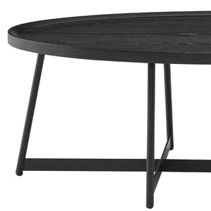 EuroStyle Niklaus Oval Coffee Table Ash Veneer Top with Steel Base for Modern Living Rooms Black 90272BLK