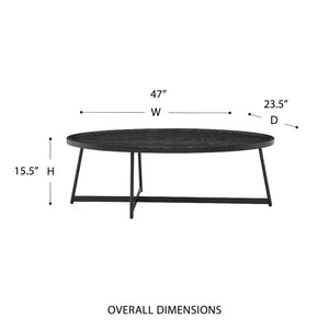 EuroStyle Niklaus Oval Coffee Table Ash Veneer Top with Steel Base for Modern Living Rooms Black 90272BLK