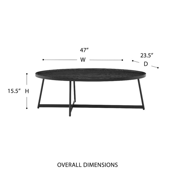 EuroStyle Niklaus Oval Coffee Table Ash Veneer Top with Steel Base for Modern Living Rooms Black 90272BLK