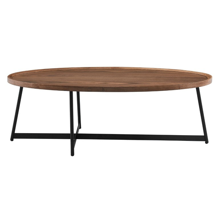 EuroStyle Niklaus Oval Coffee Table Ash Veneer Top with Steel Base for Modern Living Rooms Walnut 90272WAL