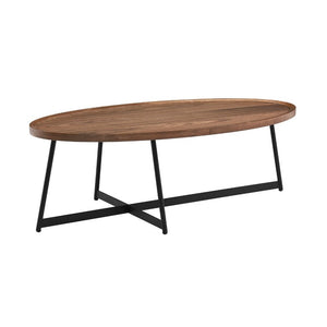 EuroStyle Niklaus Oval Coffee Table Ash Veneer Top with Steel Base for Modern Living Rooms Walnut 90272WAL