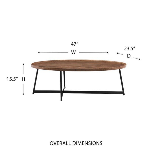 EuroStyle Niklaus Oval Coffee Table Ash Veneer Top with Steel Base for Modern Living Rooms Walnut 90272WAL