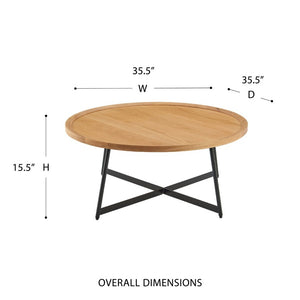 EuroStyle Niklaus Round Ash Veneer Coffee Table with Steel Base for Modern Living Rooms Oak 90274-OAK