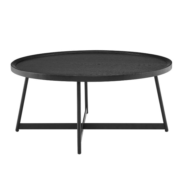 EuroStyle Niklaus Round Ash Veneer Coffee Table with Steel Base for Modern Living Rooms Black 90274BLK
