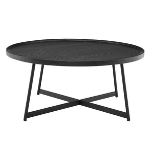 EuroStyle Niklaus Round Ash Veneer Coffee Table with Steel Base for Modern Living Rooms Black 90274BLK