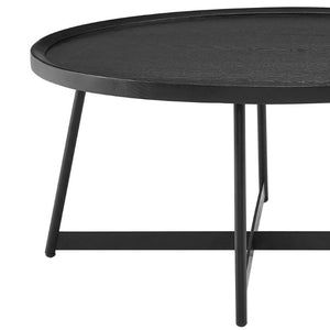 EuroStyle Niklaus Round Ash Veneer Coffee Table with Steel Base for Modern Living Rooms Black 90274BLK