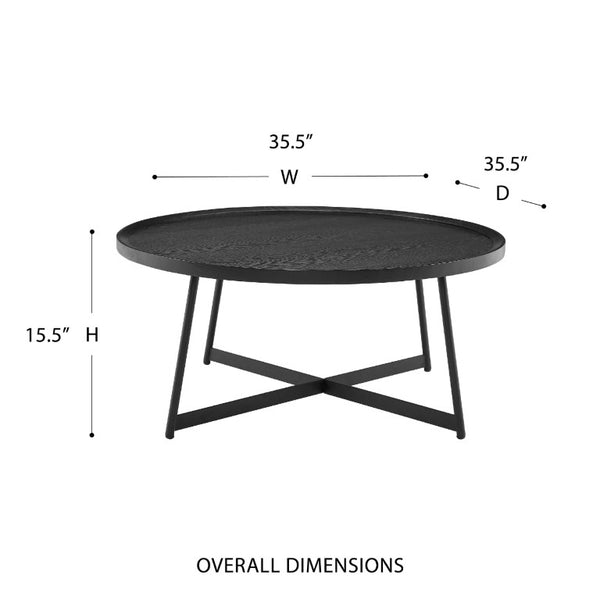 EuroStyle Niklaus Round Ash Veneer Coffee Table with Steel Base for Modern Living Rooms Black 90274BLK