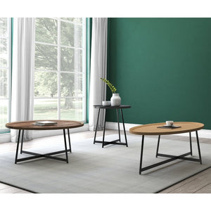 EuroStyle Niklaus Round Ash Veneer Coffee Table with Steel Base for Modern Living Rooms Walnut 90274WAL