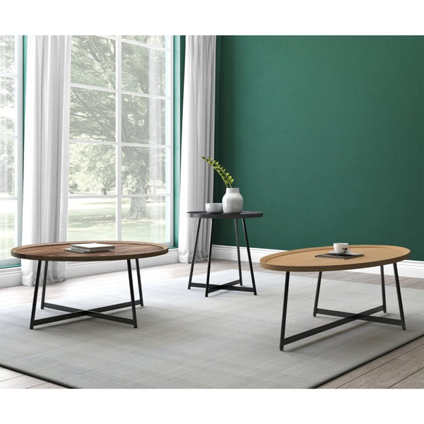 EuroStyle Niklaus Round Ash Veneer Coffee Table with Steel Base for Modern Living Rooms Walnut 90274WAL
