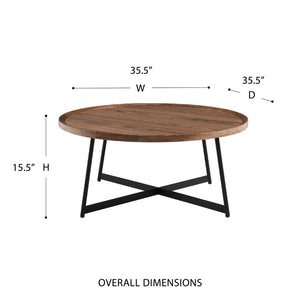 EuroStyle Niklaus Round Ash Veneer Coffee Table with Steel Base for Modern Living Rooms Walnut 90274WAL
