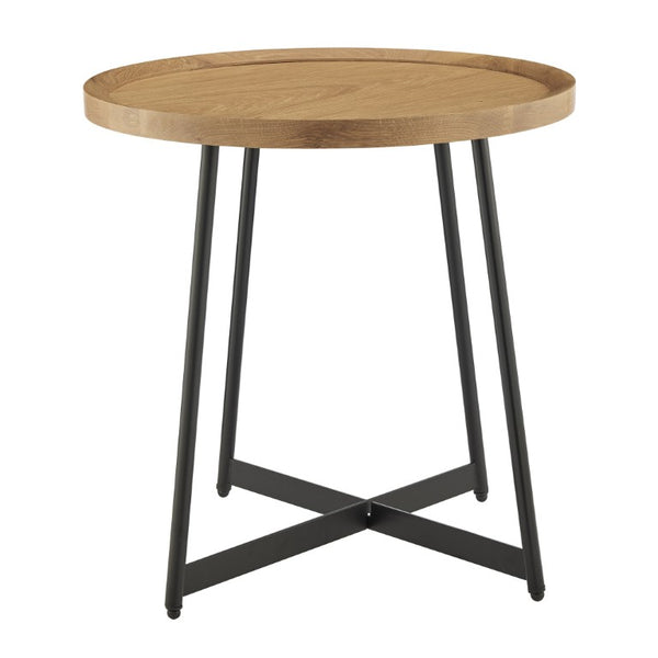 EuroStyle Niklaus Round Ash Wood Side Table with Steel Base for Modern Living Spaces Oak 90276-OAK