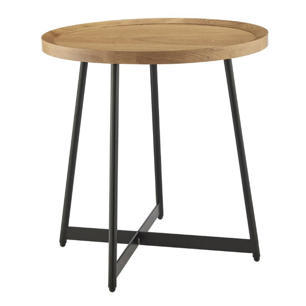EuroStyle Niklaus Round Ash Wood Side Table with Steel Base for Modern Living Spaces Oak 90276-OAK