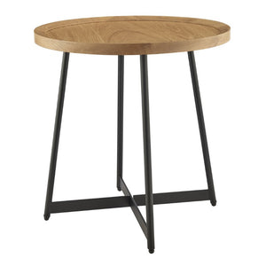 EuroStyle Niklaus Round Ash Wood Side Table with Steel Base for Modern Living Spaces Oak 90276-OAK