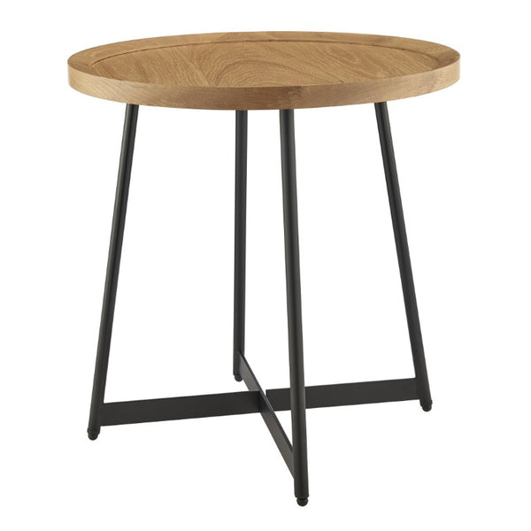 EuroStyle Niklaus Round Ash Wood Side Table with Steel Base for Modern Living Spaces Oak 90276-OAK