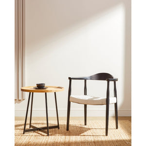 EuroStyle Niklaus Round Ash Wood Side Table with Steel Base for Modern Living Spaces Oak 90276-OAK