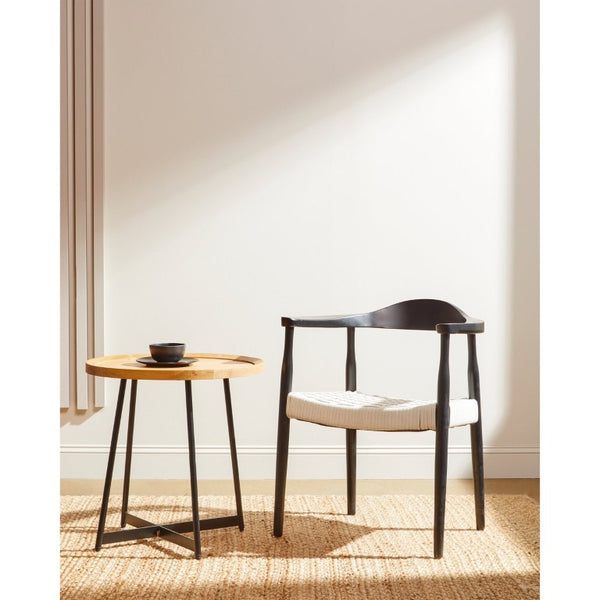 EuroStyle Niklaus Round Ash Wood Side Table with Steel Base for Modern Living Spaces Oak 90276-OAK