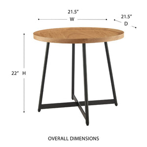 EuroStyle Niklaus Round Ash Wood Side Table with Steel Base for Modern Living Spaces Oak 90276-OAK