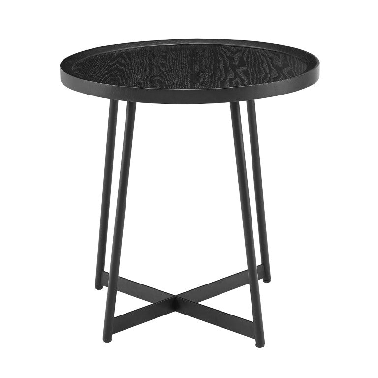 EuroStyle Niklaus Round Ash Wood Side Table with Steel Base for Modern Living Spaces Black 90276BLK