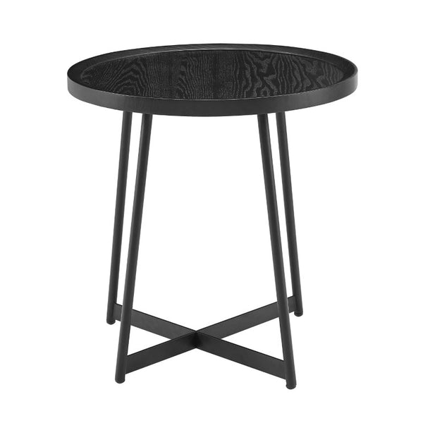 EuroStyle Niklaus Round Ash Wood Side Table with Steel Base for Modern Living Spaces Black 90276BLK