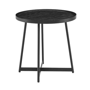 EuroStyle Niklaus Round Ash Wood Side Table with Steel Base for Modern Living Spaces Black 90276BLK