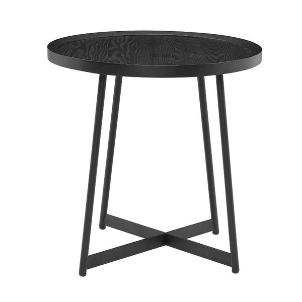EuroStyle Niklaus Round Ash Wood Side Table with Steel Base for Modern Living Spaces Black 90276BLK