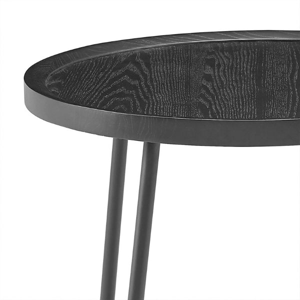 EuroStyle Niklaus Round Ash Wood Side Table with Steel Base for Modern Living Spaces Black 90276BLK