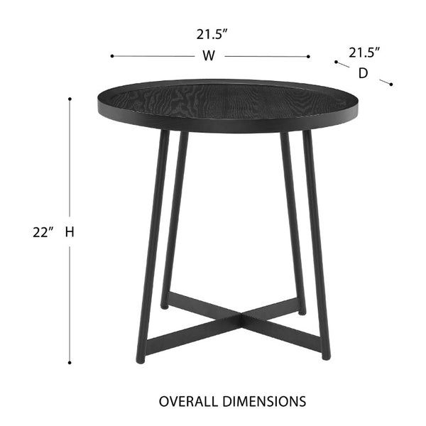 EuroStyle Niklaus Round Ash Wood Side Table with Steel Base for Modern Living Spaces Black 90276BLK