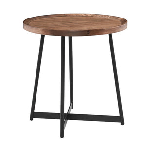 EuroStyle Niklaus Round Ash Wood Side Table with Steel Base for Modern Living Spaces Walnut 90276WAL
