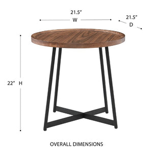 EuroStyle Niklaus Round Ash Wood Side Table with Steel Base for Modern Living Spaces Walnut 90276WAL