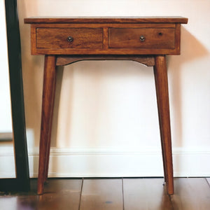 English Elm Solid Mango Wood Entryway Console Table with Two Drawers Slim Chestnut Finish B182P475309