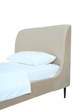 English Elm Twin Velvet Upholstered Bed with Arched Headboard and Sleek Metal Legs for Bedroom Black+Taupe B365S00155