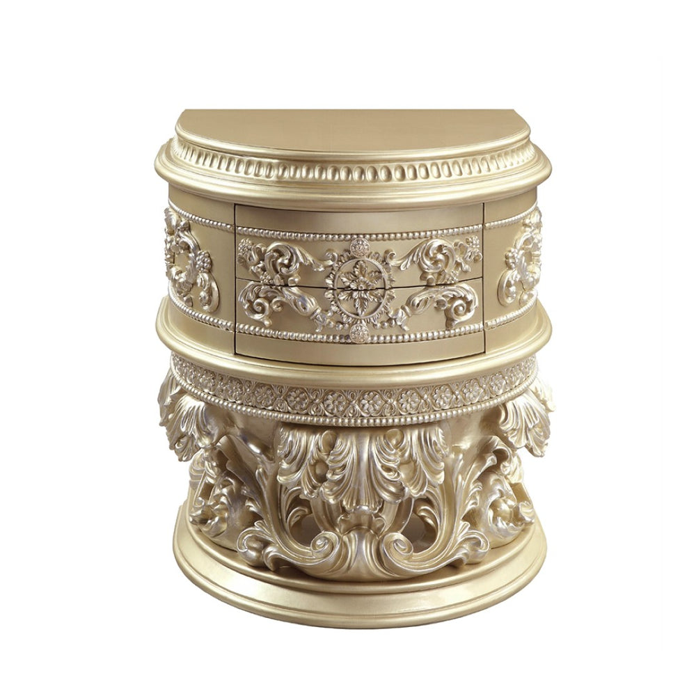 English Elm 2 Drawer Resin Nightstand Ornate Scrollwork Champagne Glam Glided Bedside Storage B016P256532
