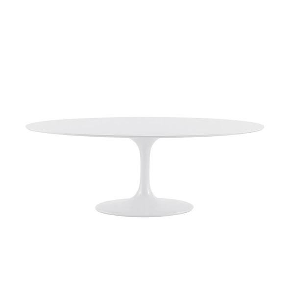 EuroStyle Astrid Oval Pedestal Dining Table with Matte White Lacquer Top for Modern Spaces 90280WHT-A