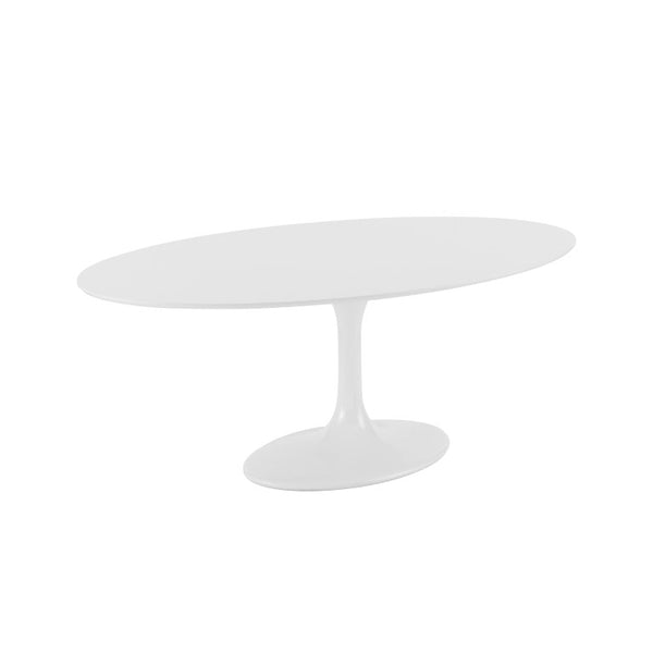 EuroStyle Astrid Oval Pedestal Dining Table with Matte White Lacquer Top for Modern Spaces 90280WHT-A