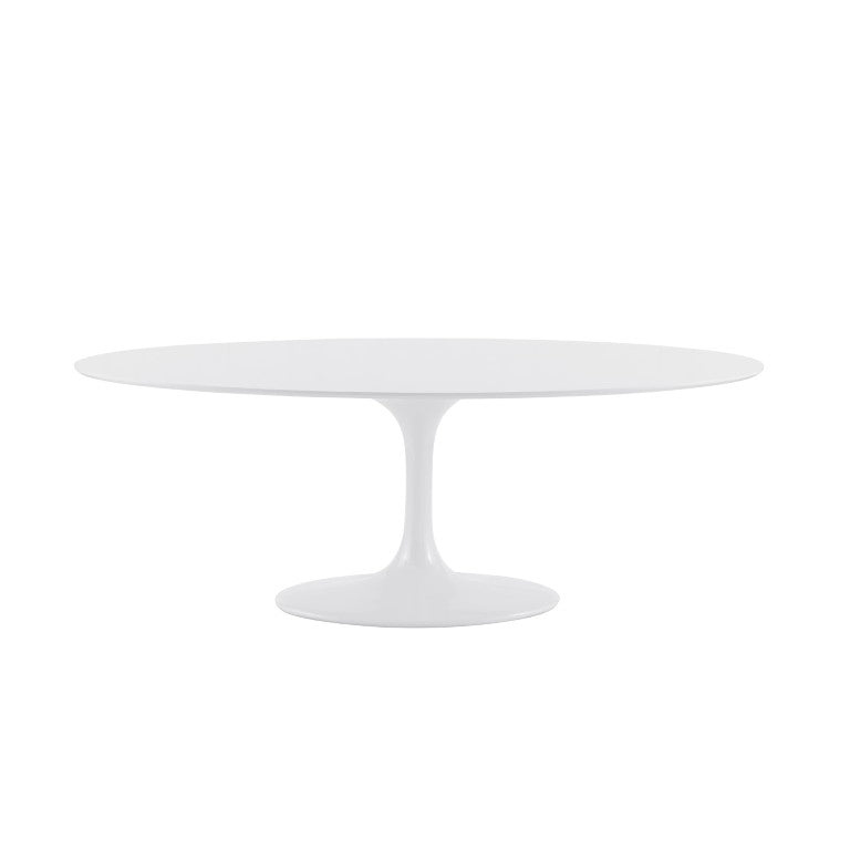 EuroStyle Astrid Oval Tulip Dining Table Lacquered White Fiberglass Base Seats Eight 90280WHT-KIT