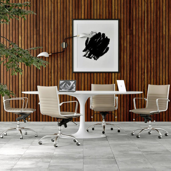 EuroStyle Astrid Oval Tulip Dining Table Lacquered White Fiberglass Base Seats Eight 90280WHT-KIT