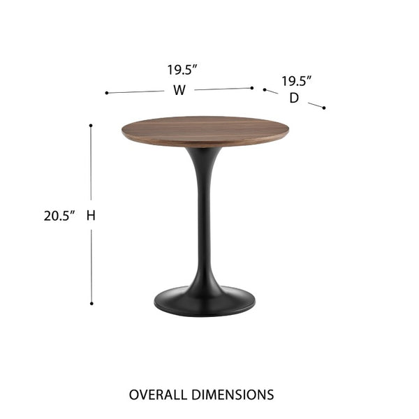 EuroStyle Astrid Sculptural Tulip Base Side Table with Warm Oak Veneer Top for Modern Rooms Walnut/Matte Black 90282WAL-KIT