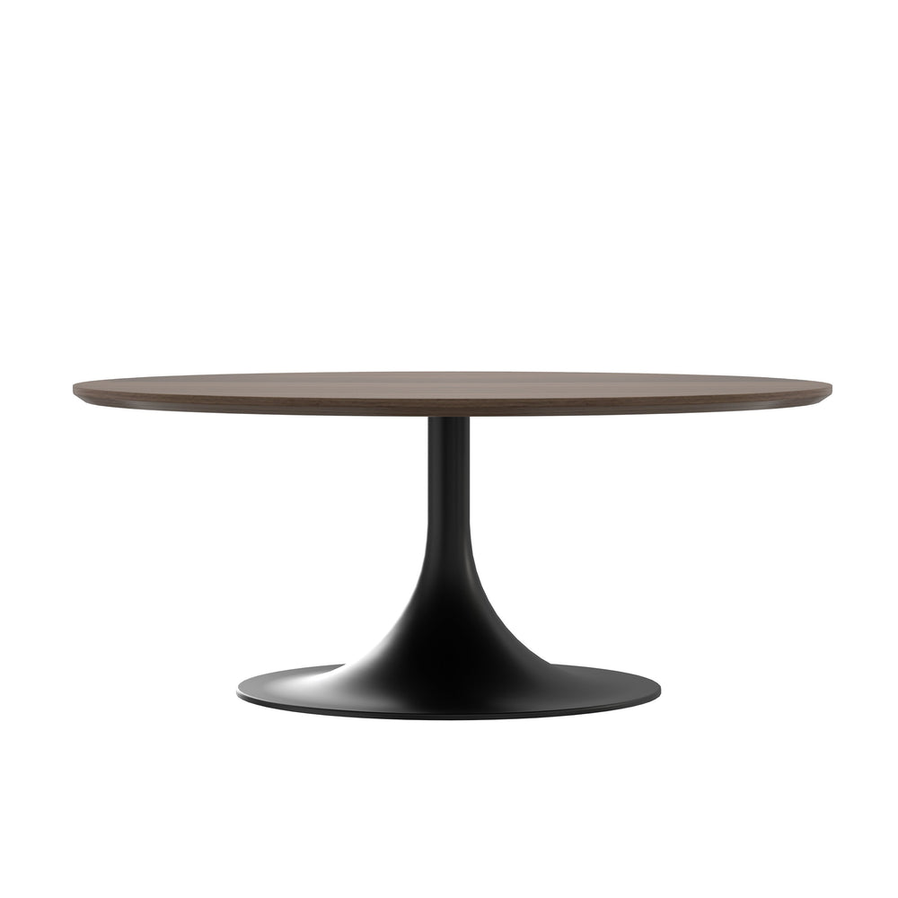 Astrid Elegant Round Coffee Table with Walnut Veneer Top and Stylish Matte Black Tulip Base