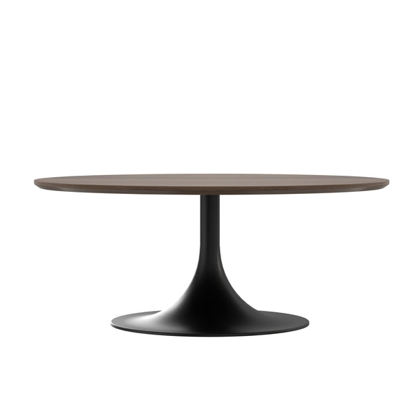 Astrid Elegant Round Coffee Table with Walnut Veneer Top and Stylish Matte Black Tulip Base