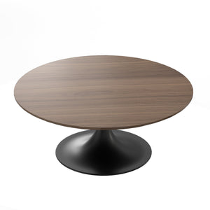 Astrid Elegant Round Coffee Table with Walnut Veneer Top and Stylish Matte Black Tulip Base